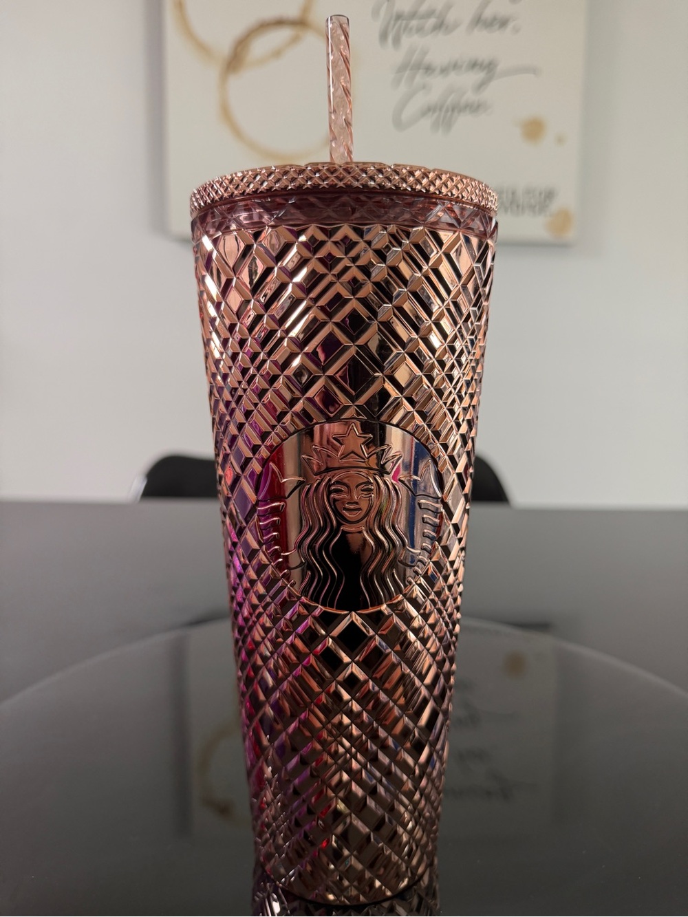 NWT Starbucks Venti Rose Gold Chrome Jeweled Cold Cup